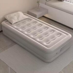 Designer Single Air Bed, Blow Up Bed for Home Portable Camping Travel, Inflatable Bed with Built-in Electric Pump, 3 Mins Quick Self-Inflation/Deflation Guest Air Mattress